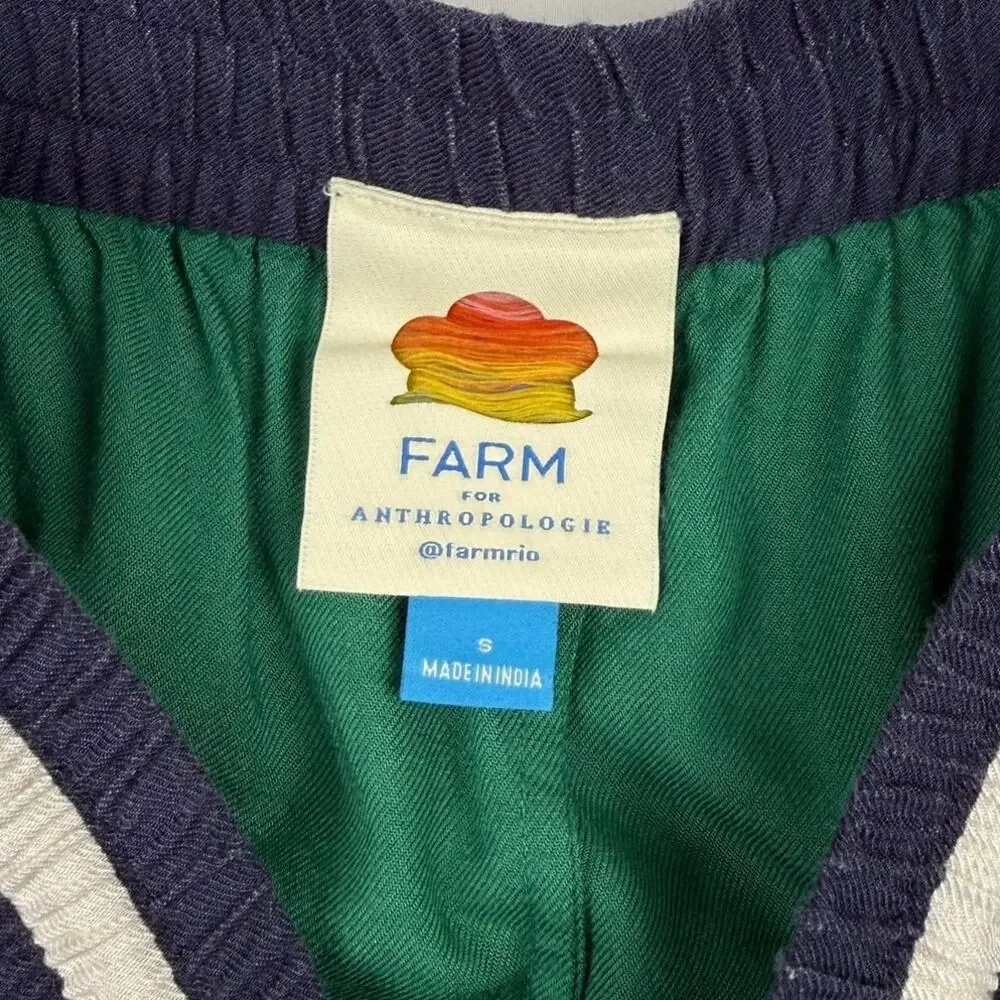 Farm Rio x Anthropologie Green Navy Wide Leg Track Pants Striped Drawstring S - Picture 4 of 16